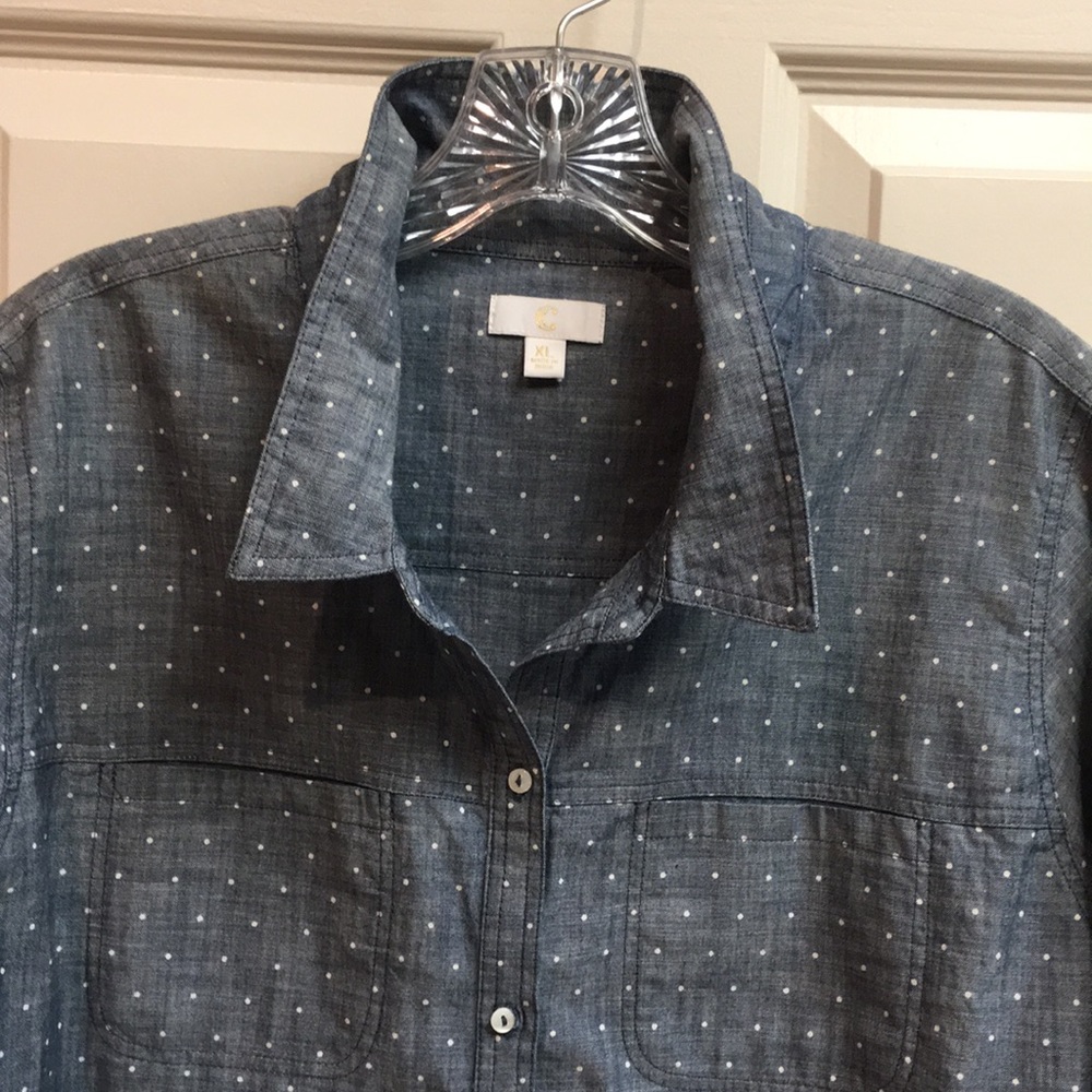 100% Cotton Polka-Dot Tailored Blue/Grey Shirt - Picture 3 of 8